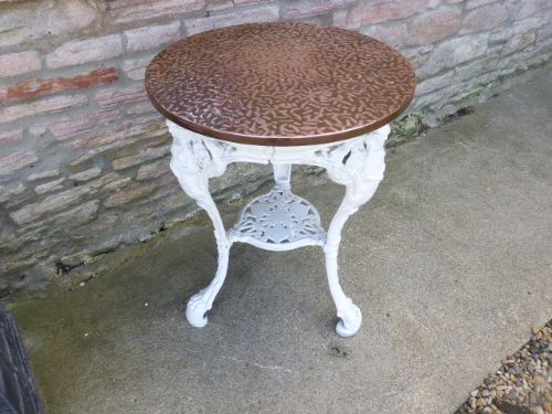 Vintage Cast Iron Pub Table with Copper Top.
