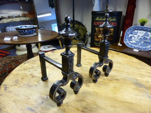 Late 19th Century Steel Fire Dogs.