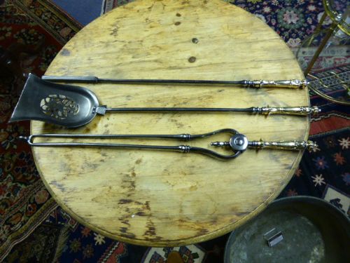 Handsome Set of Victorian Fire Irons with Brass Handles.