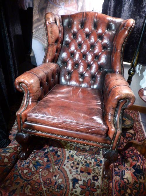Fine Quality Gentleman's Leather Wing Armchair.