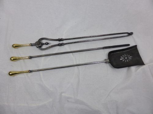 Handsome Set of 19th Century Brass and Steel Fire Irons.