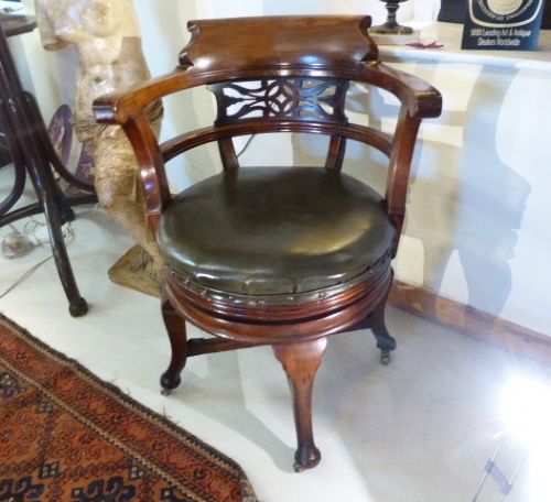 Victorian Leather Revolving Seat Desk Chair. C.1880.