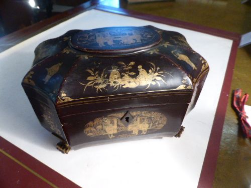 Regency Chinese Japanned Tea Caddie.  C.1820.