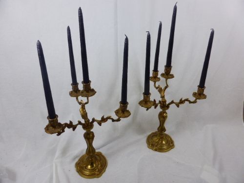 Elegant Pair of French Gilt Bronze Candelabra. C. 1920.