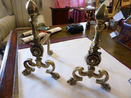 Late Victorian Brass Fire Dogs.  C.1900.