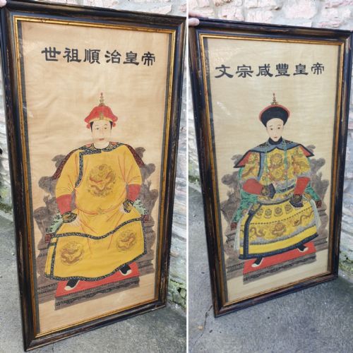 A Large Pair of 19th Century Chinese Paintings on Pith Paper