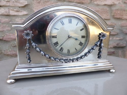 Elegant Silver Plated Edwardian Mantel Clock