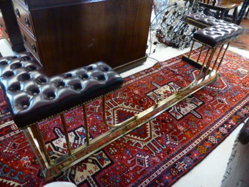Brass Club Fender with Deep Buttoned Upholstered Leather Seats