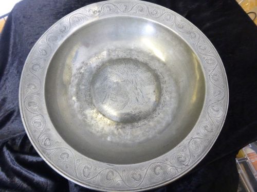 17th Century Charles 1st Large Pewter Alms Dish. Dated 1634.