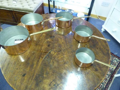 Set of 5 Copper Saucepans