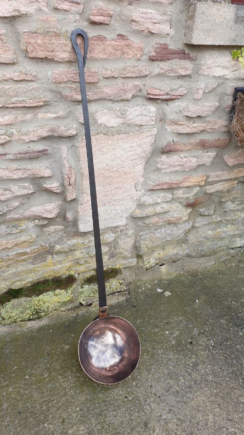 Very Large Copper Ladle with Steel Handle