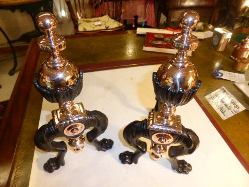 Set of French Bronze and Steel Fire Dogs