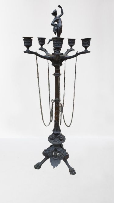 A Continental Patinated Bronze Five Light Candelabrum