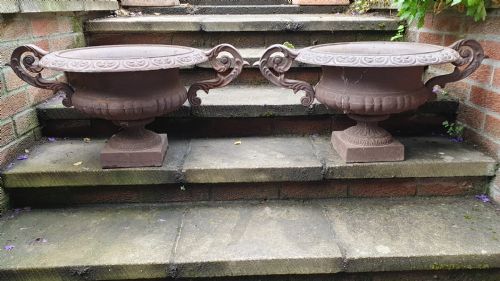 Large Pair French 19th Century Victorian Cast Iron Urns