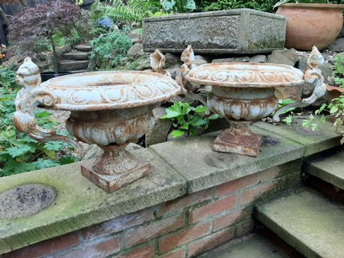 Fine Pair of French Cast-iron Painted Urns
