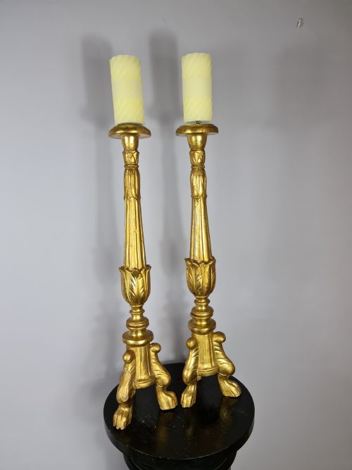 Handsome Pair of 18th Century Giltwood Alter Sticks
