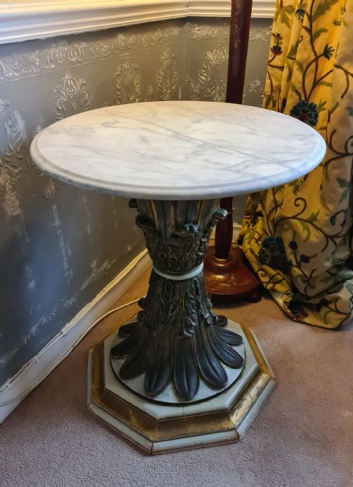 19thc Gothic Side Table with Victorian Marble Top