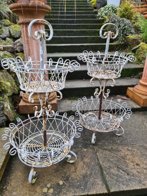 Pair of French Two Tier Wire Garden Flower Baskets