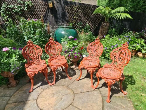 Wonderful Set of Four Cast-iron Garden Chairs