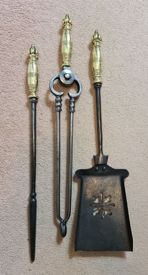 Exceptional Set of Small Brass and Steel Fire Irons