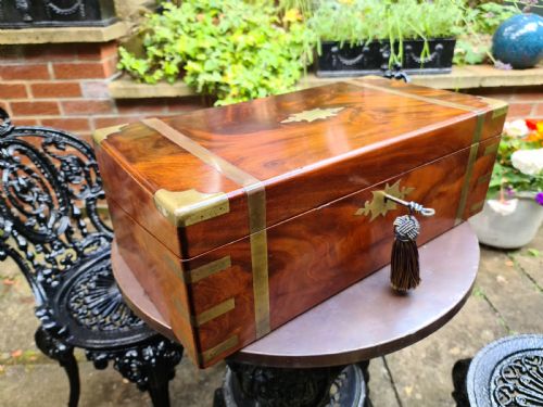 Large Victorian Brass Bound Flame Mahogany Writing Slope