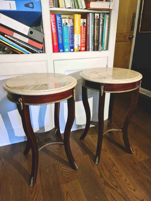 Pair of Empire Style Gilt Metal and Marble Gueridons