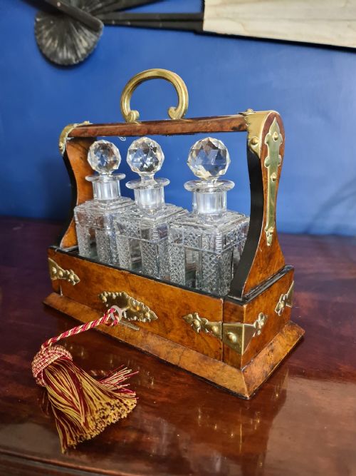 Late Victorian Miniature Burr Walnut and Brass Tantalus C1900