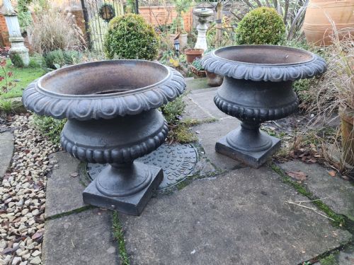 Handsome Pair of Cast-iron Urns