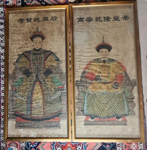 pair of large chinese ancestral portrait scrolls - CATEGORY: ANTIQUE ART - DATED 19TH CENTURY