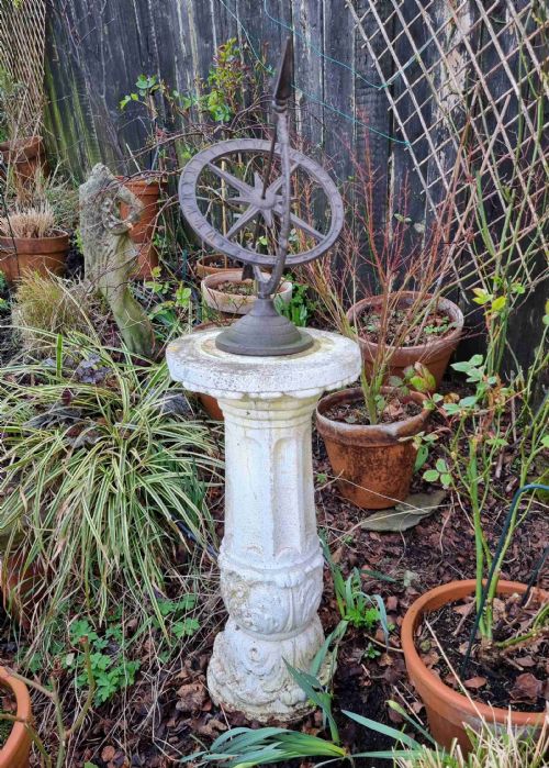 STONE GARDEN COLUMN WITH ARMILLARY
