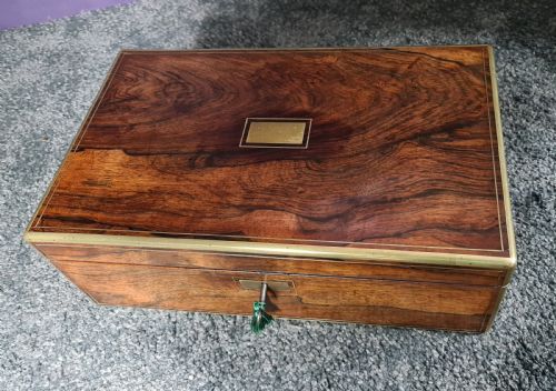ROSEWOOD BRASS EDGED AND INLAID WRITING SLOPE C1830 - ADDITIONAL PHOTO 1