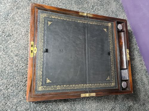 ROSEWOOD BRASS EDGED AND INLAID WRITING SLOPE C1830 - ADDITIONAL PHOTO 5