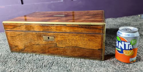 ROSEWOOD BRASS EDGED AND INLAID WRITING SLOPE C1830 - ADDITIONAL PHOTO 9