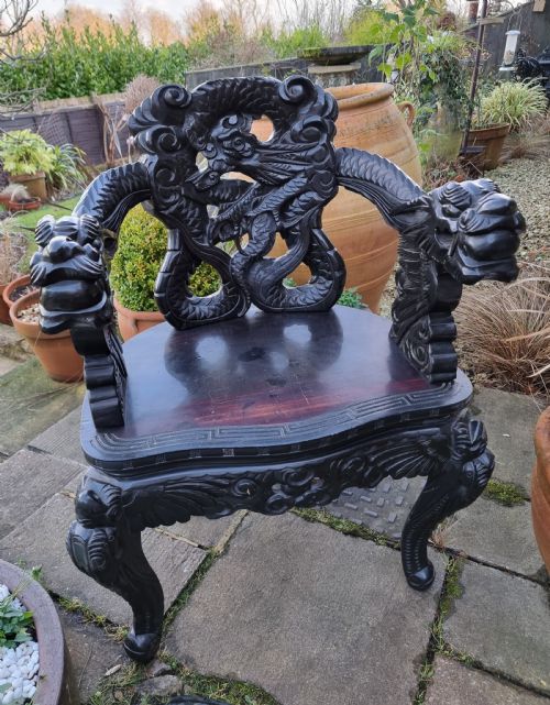 CARVED ORIENTAL HARDWOOD ARMCHAIR - ADDITIONAL PHOTO 1