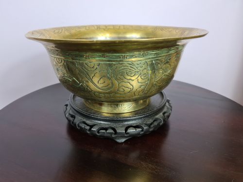 LARGE AND HEAVY CHINESE BRASS BOWL