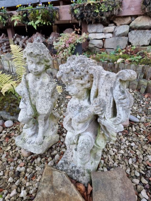 ATTRACTIVE PAIR GARDEN CHERUB STATUES - ADDITIONAL PHOTO 6