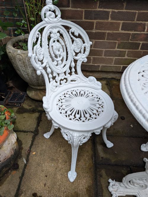 SUPERB SET OF FOUR CASTIRON GARDEN CHAIRS TOGETHER WITH RARE CHRISTOPHER DRESSER DESIGN TABLE - ADDITIONAL PHOTO 6