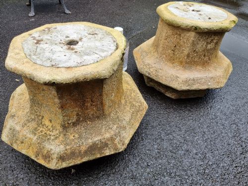 PAIR OF EARLY 19TH CENTURY COMPOSITE STONE GOTHIC STYLE GARDEN PLINTHS