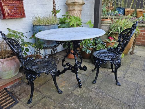 Cast-iron Bistro Table Set, Beautiful Large Marble Top
