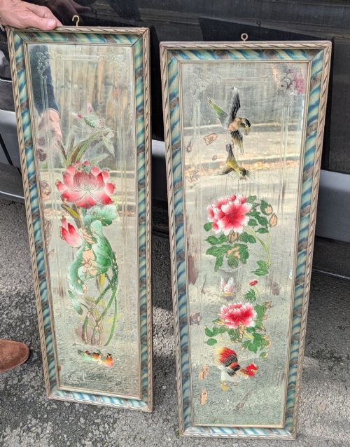 Pair of Chinese Decorative Wall Hanging Mirrors