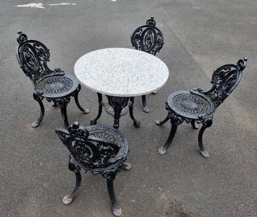 Heavy Cast-iron Set of Garden Table and Four Cast-iron Chairs