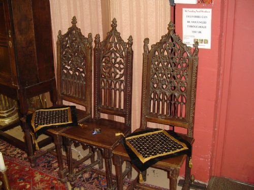 Three Oak Gothic Style Chairs. C1880.