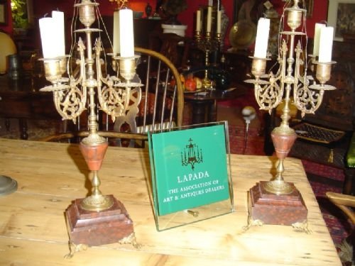 A Pair of French Five Stem Candlesticks. C.1890.