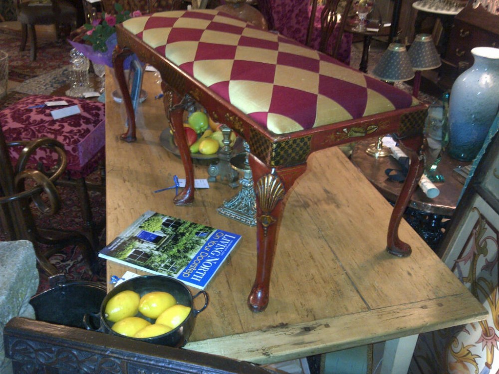 Long Red Lacquered Stool. c1900.
