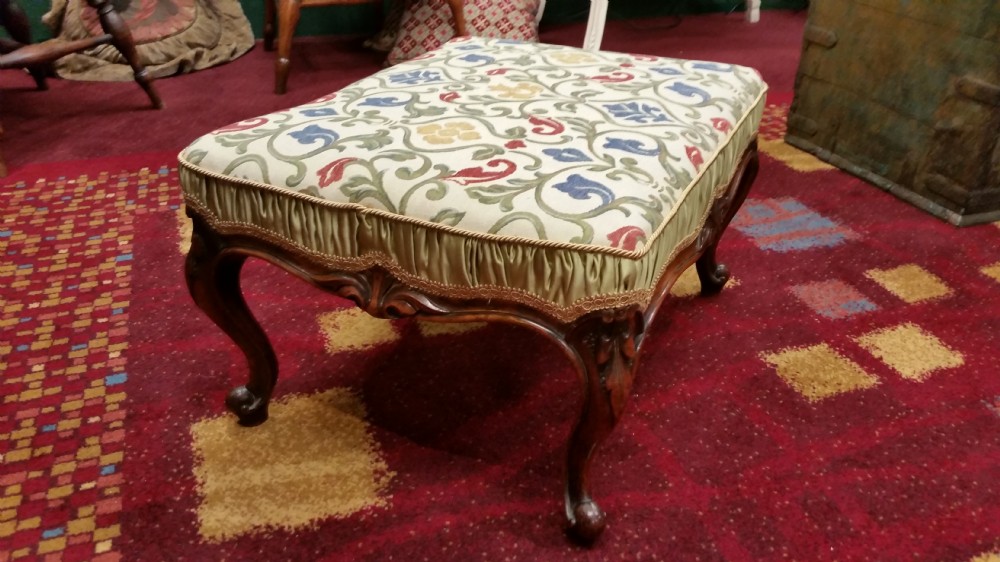 Handsome Walnut Stool with New Upholstery.  c.1870.