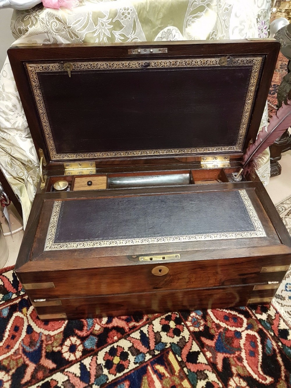 Finest Quality Regency Period Large Rosewood Campaign Writing Slope.  