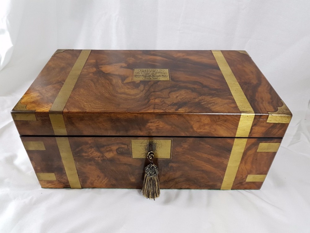 Late 19th century Walnut Campaign Writing Slope.