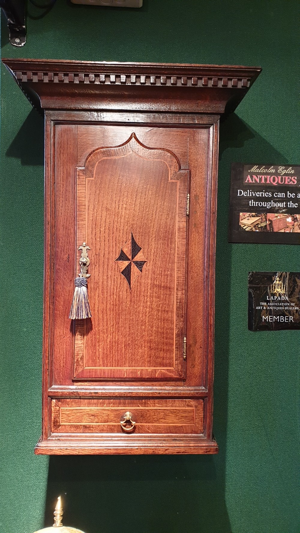  18th c. Oak Hanging Wall Cupboards with Small Drawer.