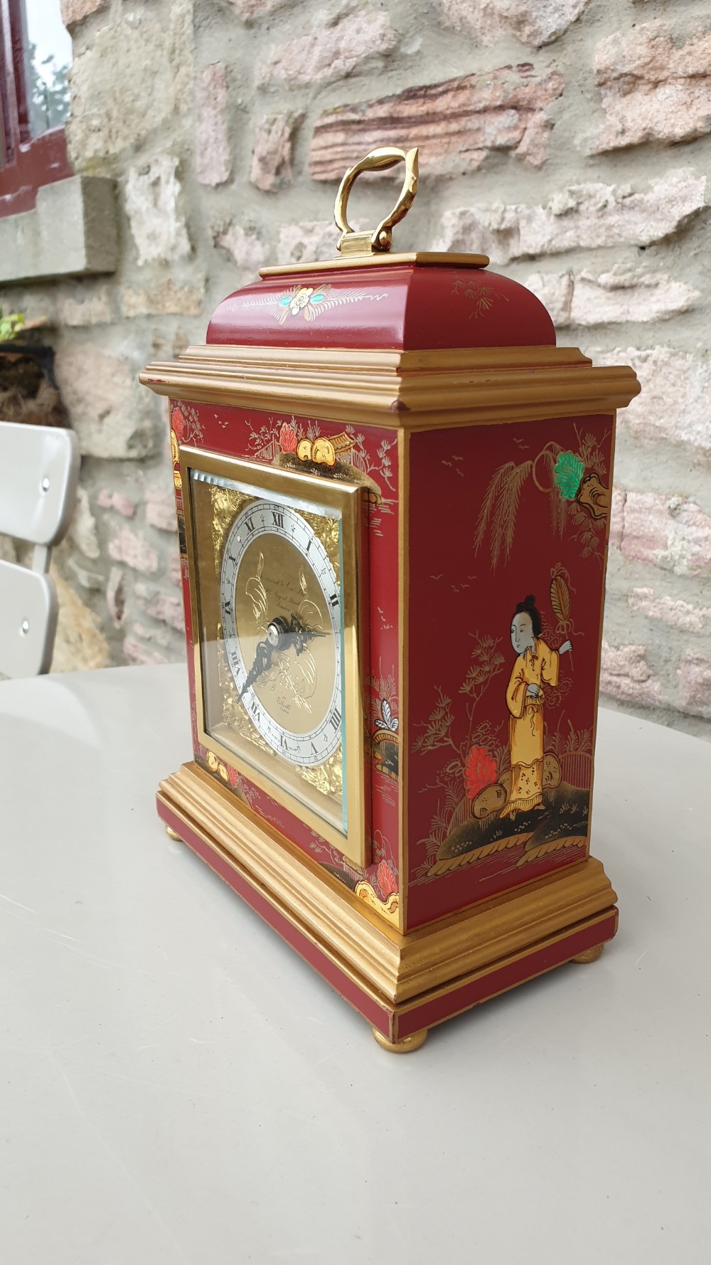 Charming ‘Elliott of London’  Chinoiserie Design Mantle Clock View III