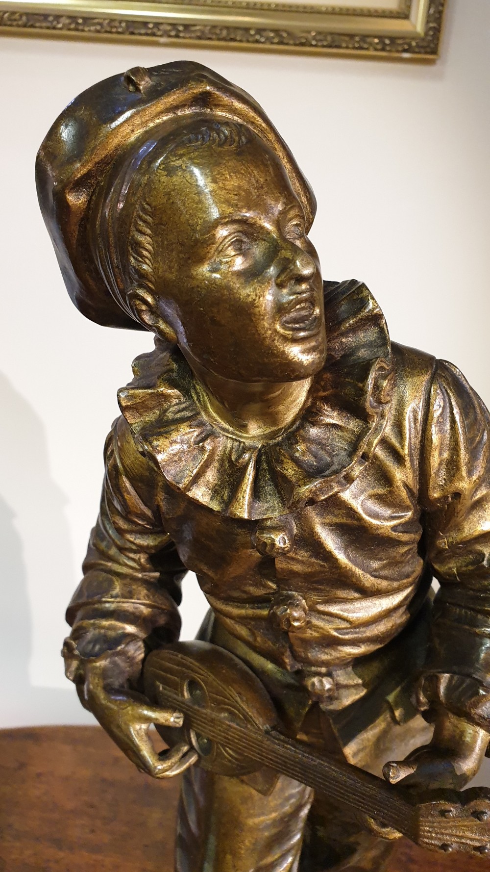 Bronze Sculpture of Pierrot.   Au Clare De La Lune.   c.1890. View II
